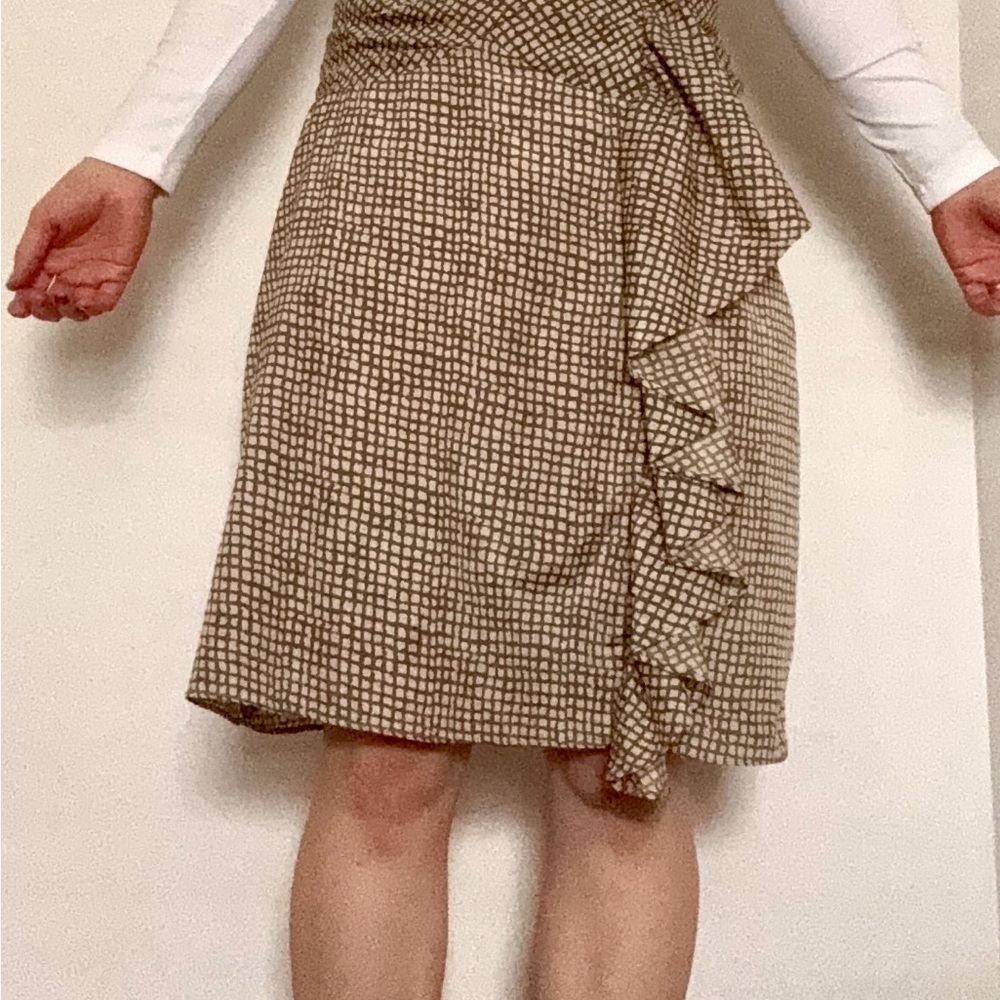 DownEast Checkered Green and Beige Wrap Skirt Knee-Length